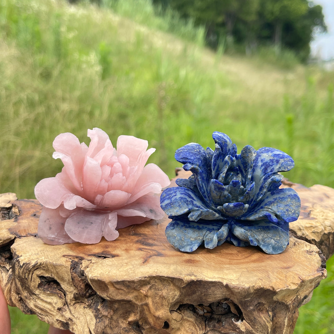 Unique,Natural Crystal Exquisite Peony Bloom Carving