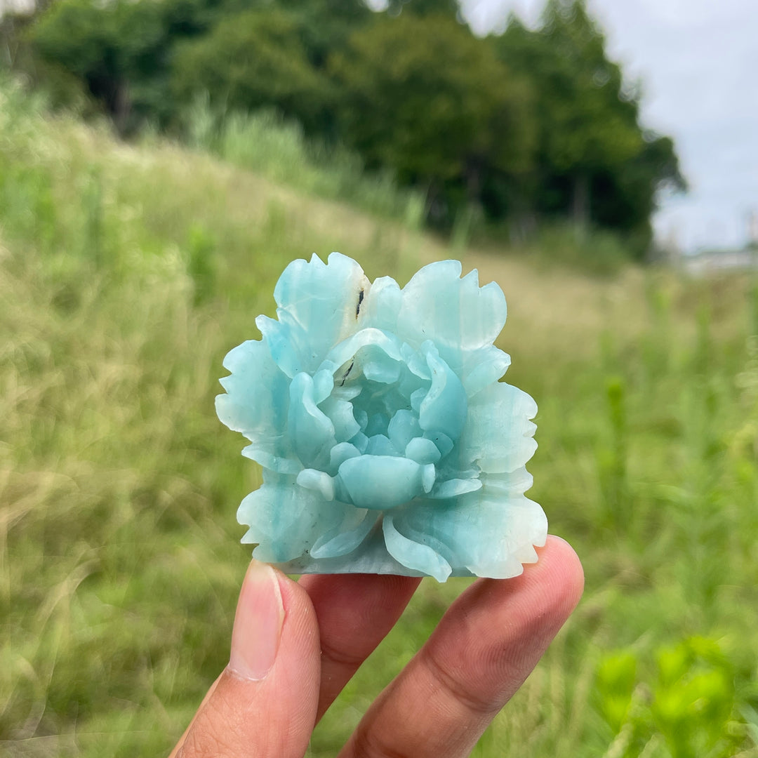 Unique,Natural Crystal Exquisite Peony Bloom Carving