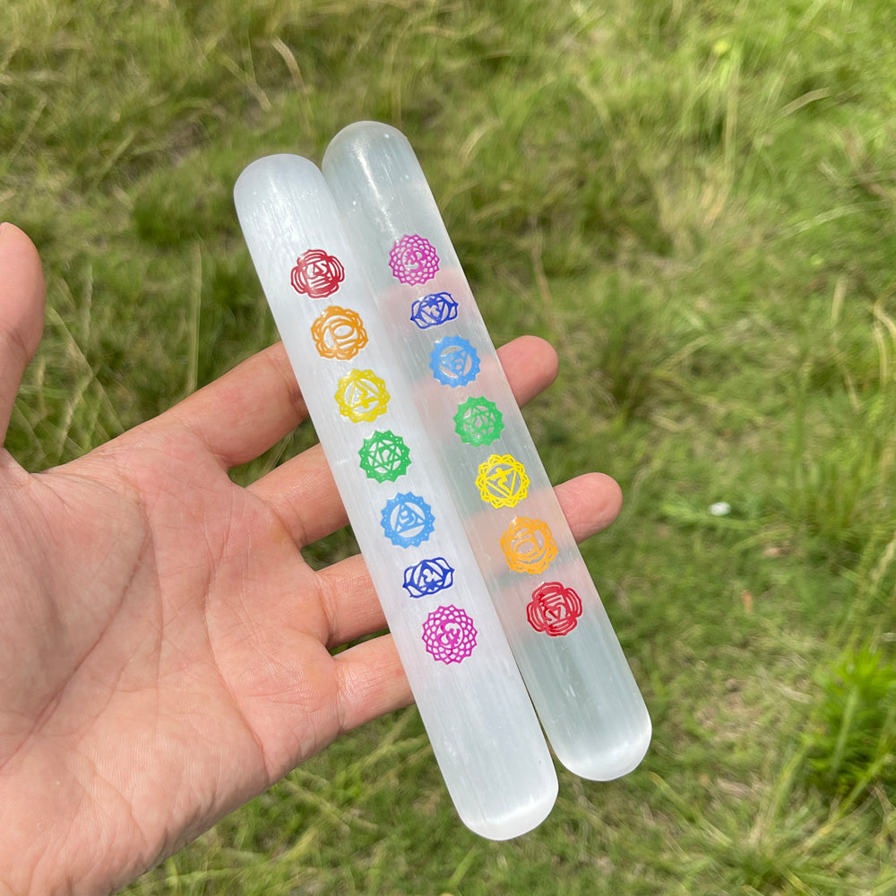 Natural Crystal Selenite Seven Chakra Bracelet Stick