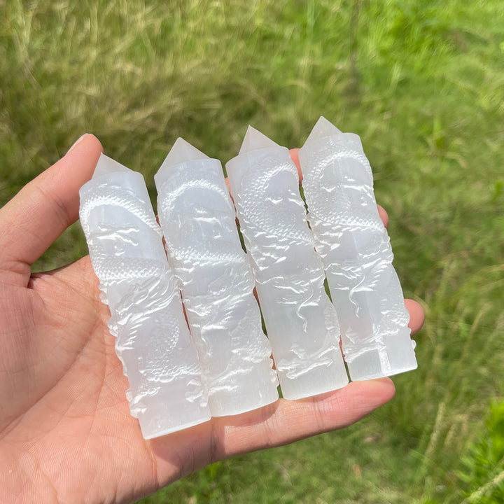 Natural Crystal Selenite Wrapped Dragon Point