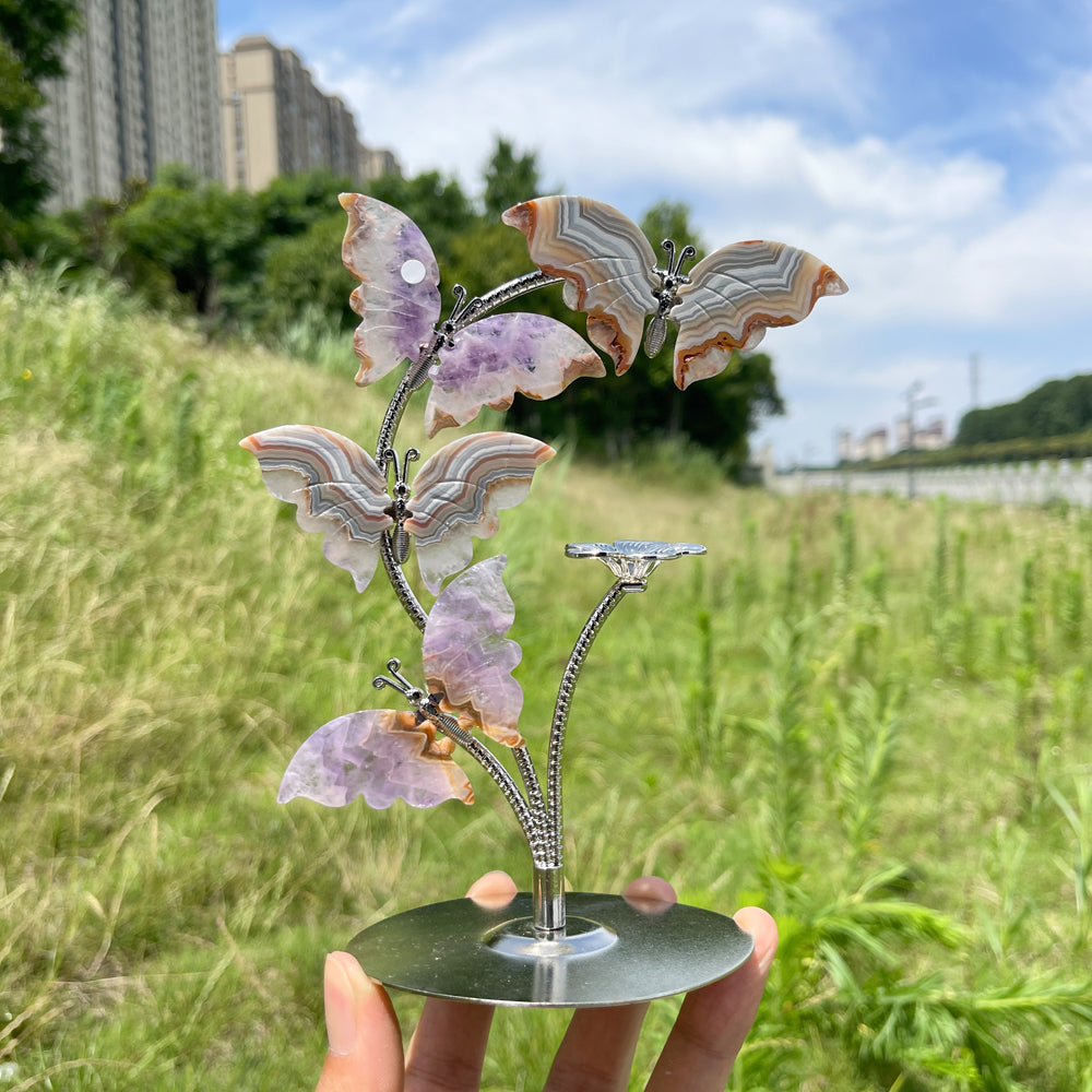 A Slightly Imperfect Natural Crystal Amethyst Agate Butterfly Sphere Stand