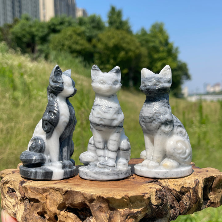 Natural Crystal Ornate Carved Cat Carving