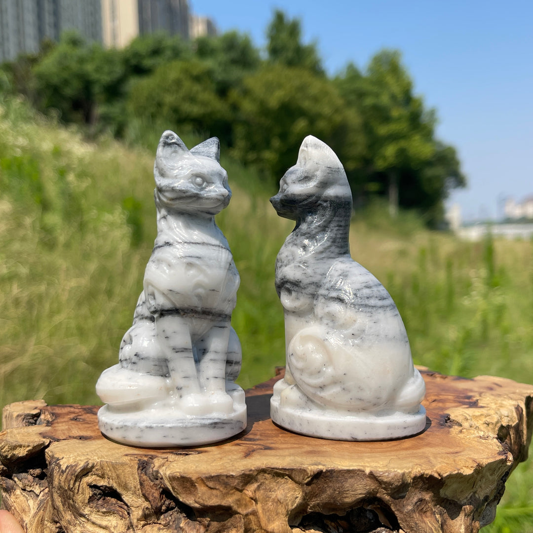 Natural Crystal Ornate Carved Cat Carving