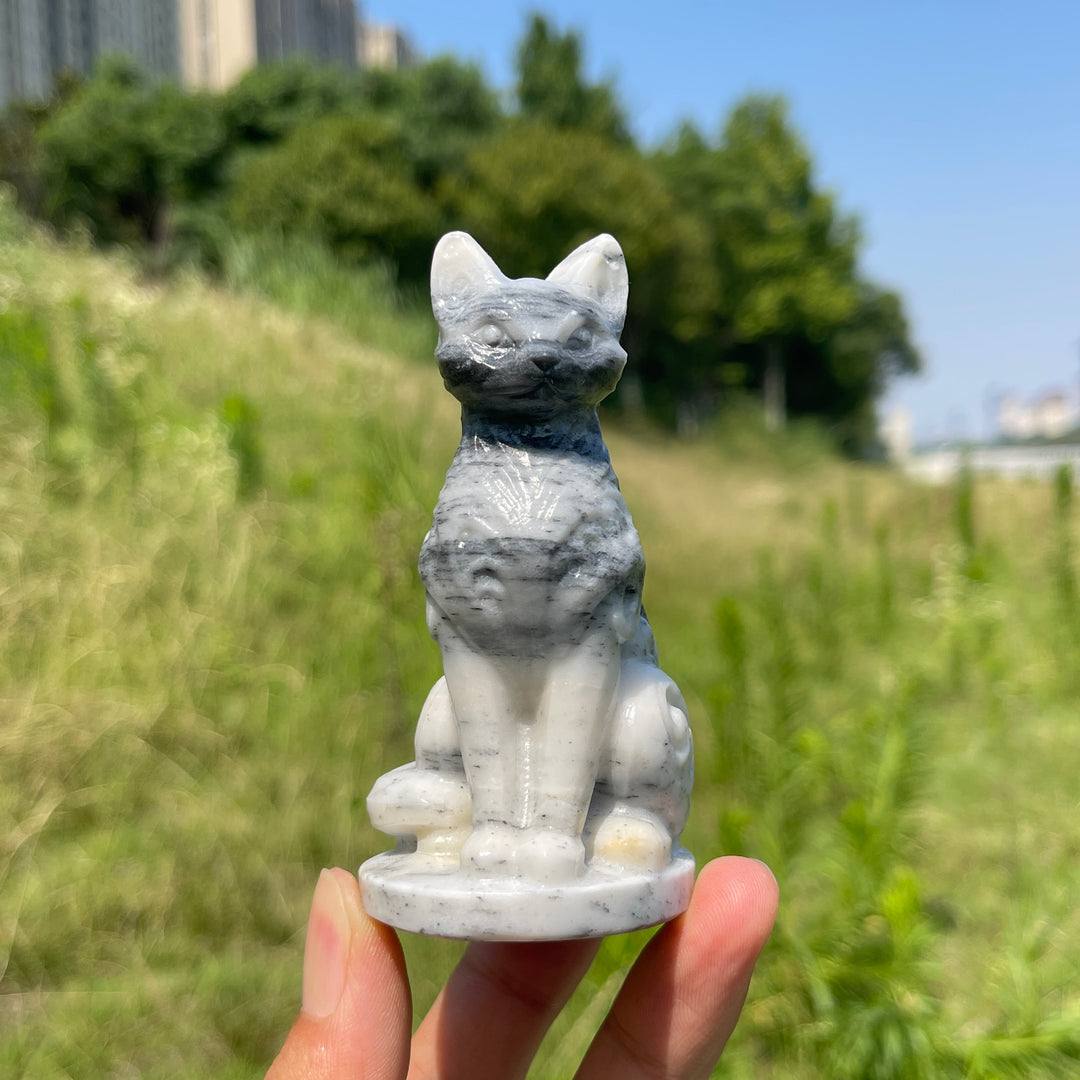 Natural Crystal Ornate Carved Cat Carving