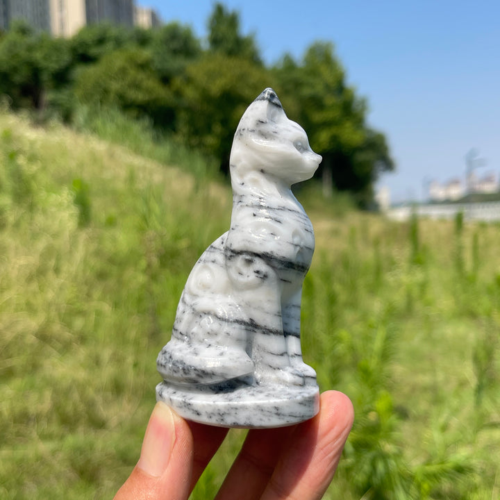 Natural Crystal Ornate Carved Cat Carving