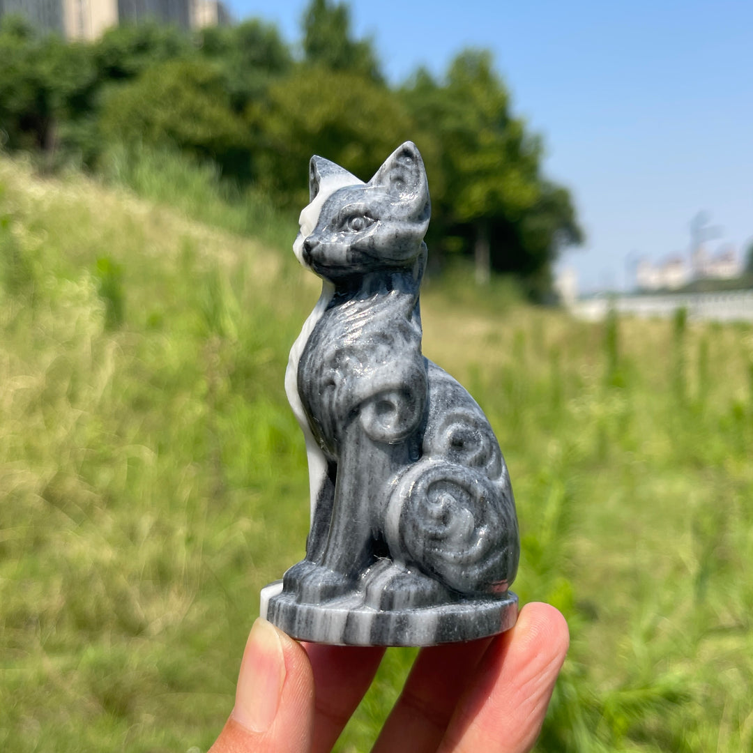 Natural Crystal Ornate Carved Cat Carving