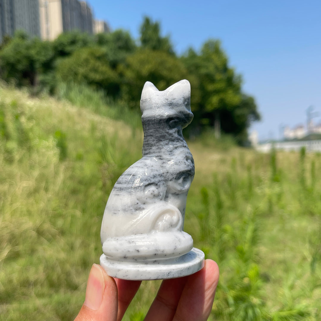 Natural Crystal Ornate Carved Cat Carving