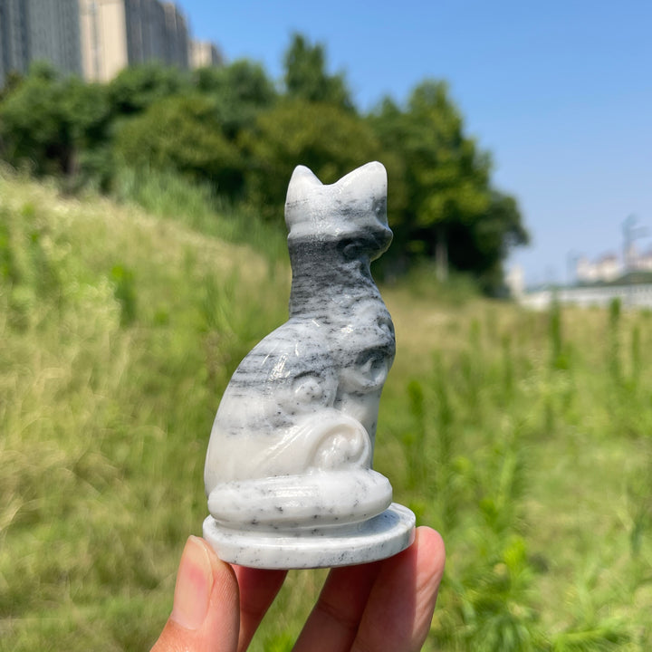Natural Crystal Ornate Carved Cat Carving