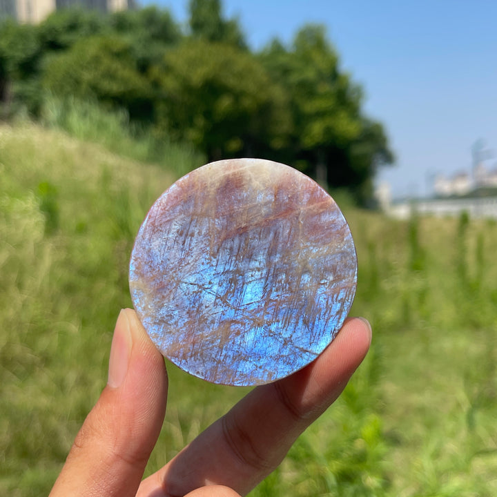 Natural Crystal Sunstone Moonstone All-Seeing Eye Disc Carving
