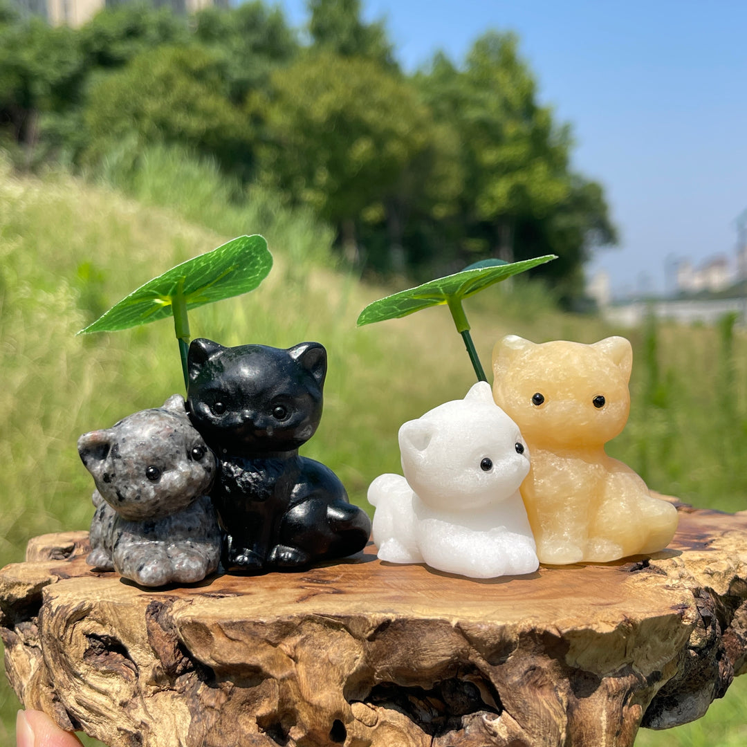 Natural Crystal Bonded Couple Cat Carving