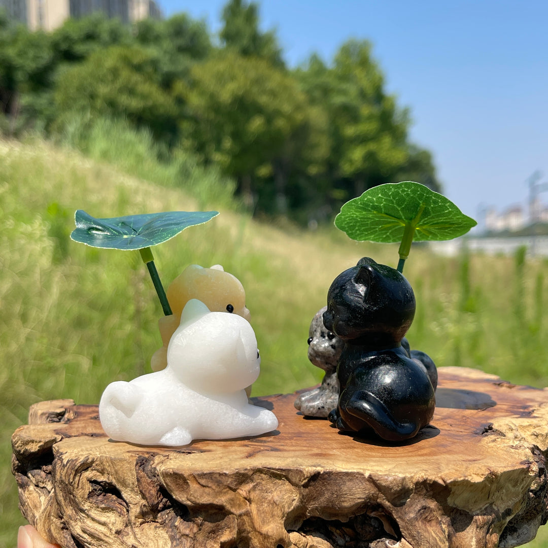 Natural Crystal Bonded Couple Cat Carving