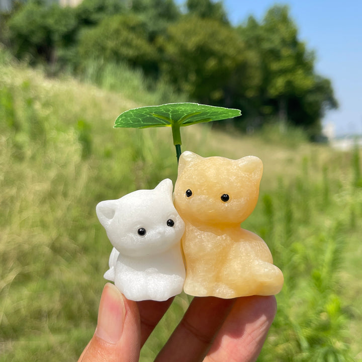 Natural Crystal Bonded Couple Cat Carving