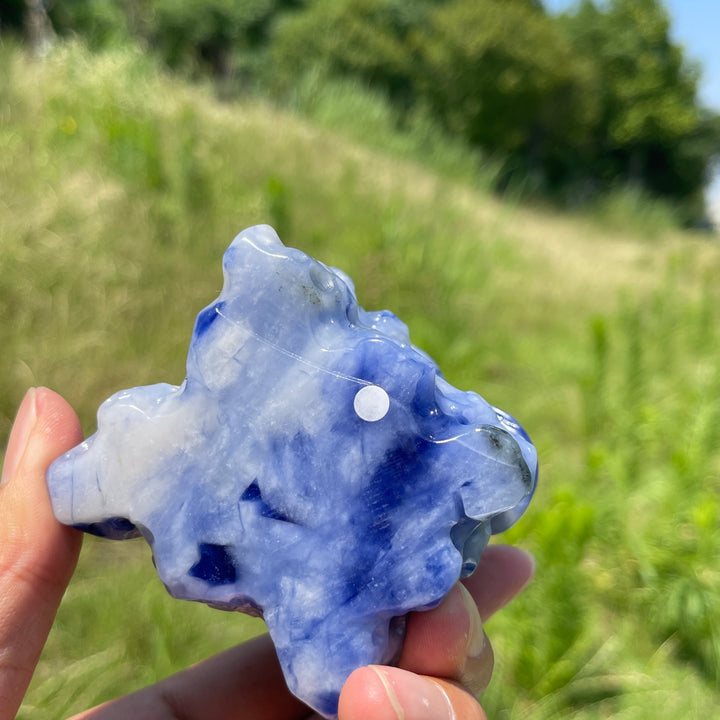 Unique,A Slightly Imperfect Natural Blue And White Porcelain Sodalite Mushroom