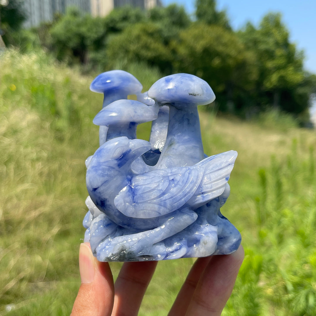 Unique,A Slightly Imperfect Natural Blue And White Porcelain Sodalite Mushroom