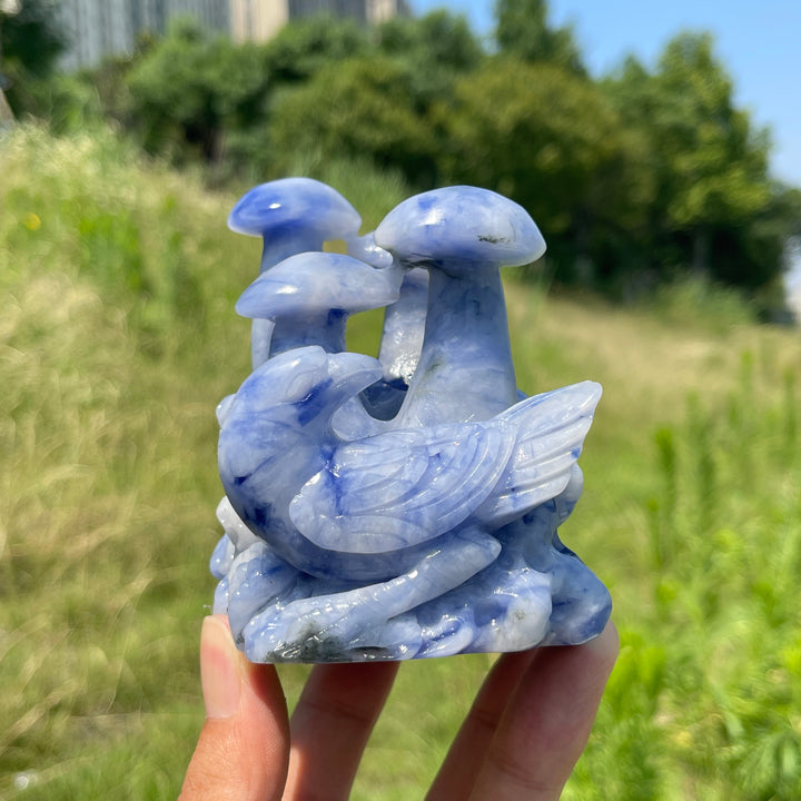 Unique,A Slightly Imperfect Natural Blue And White Porcelain Sodalite Mushroom