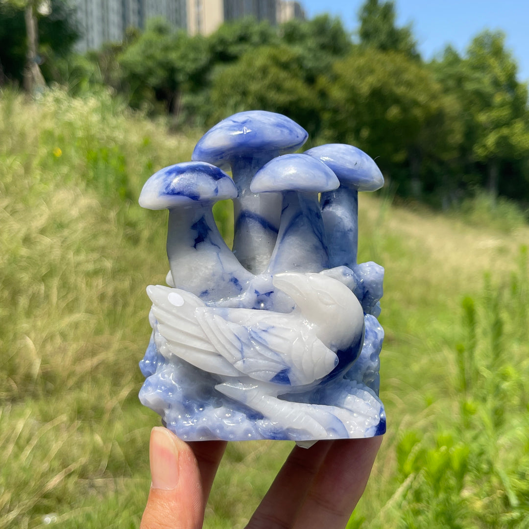 Unique,A Slightly Imperfect Natural Blue And White Porcelain Sodalite Mushroom