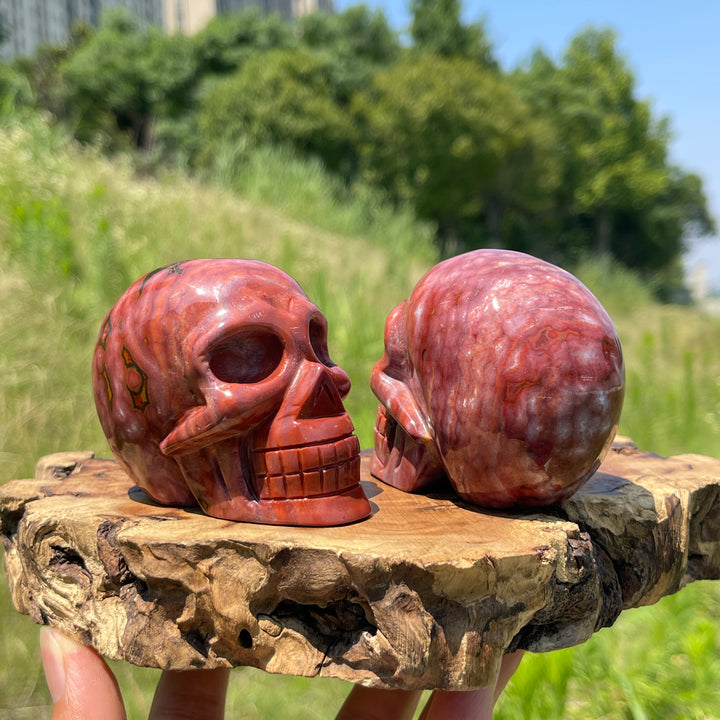 Unique,Natural Crystal Vibrant Ocean Jasper Skull Carving
