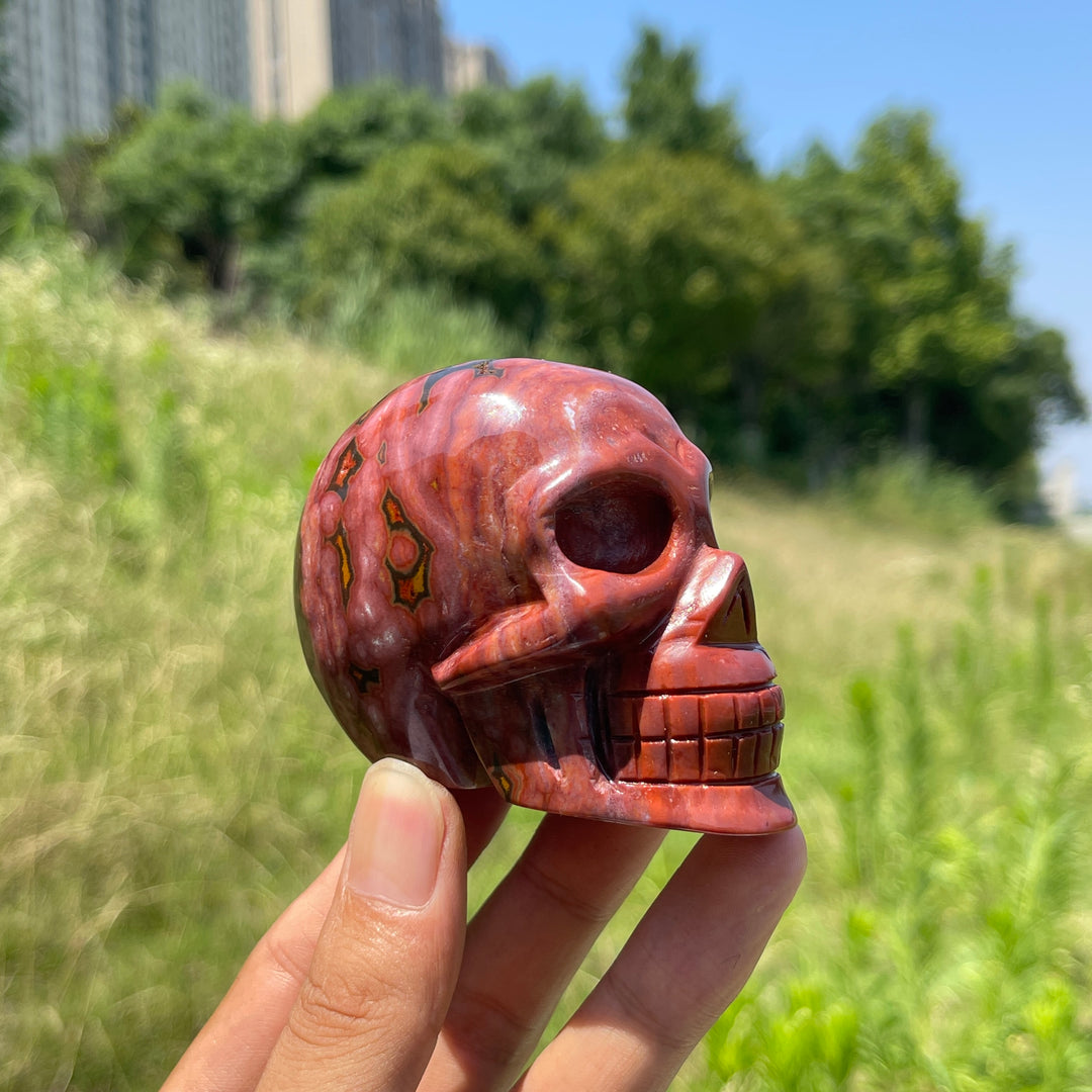 Unique,Natural Crystal Vibrant Ocean Jasper Skull Carving