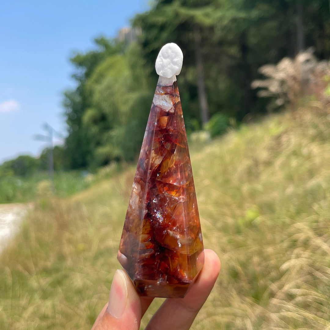 Unique,Natural Crystal Fire Quartz Diamond Tower