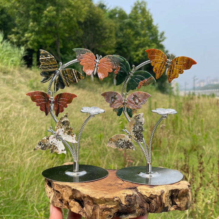 Natural Crystal Ocean Jasper Butterfly Sphere Stand