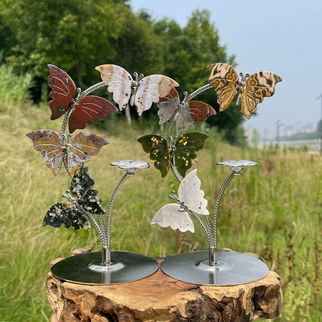 Natural Crystal Ocean Jasper Butterfly Sphere Stand