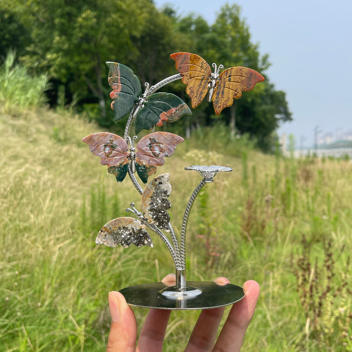 Natural Crystal Ocean Jasper Butterfly Sphere Stand