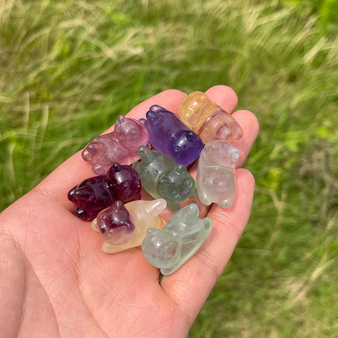 Natural Crystal Adorable Fluorite Wiggly Cat Carving