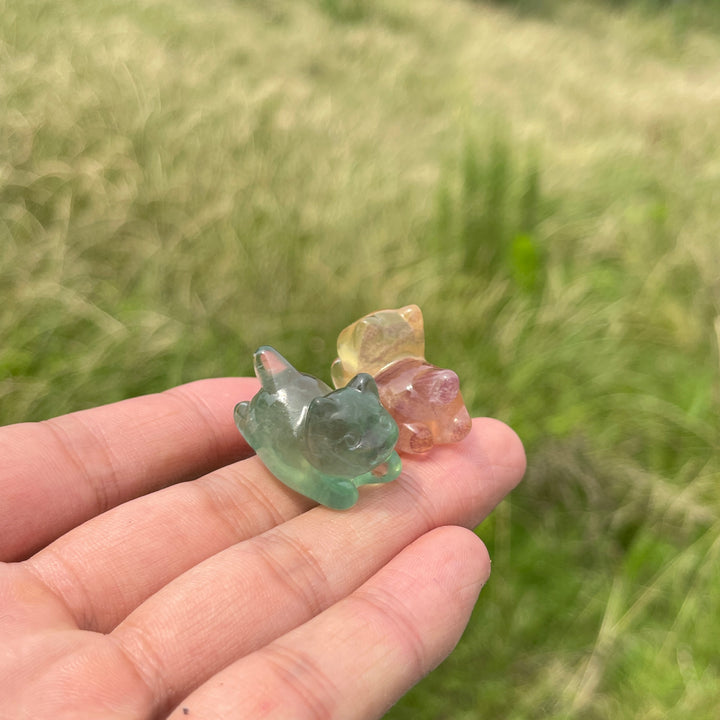 Natural Crystal Adorable Fluorite Wiggly Cat Carving