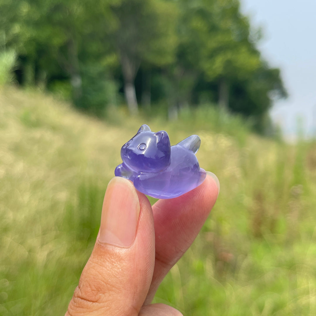 Natural Crystal Adorable Fluorite Wiggly Cat Carving