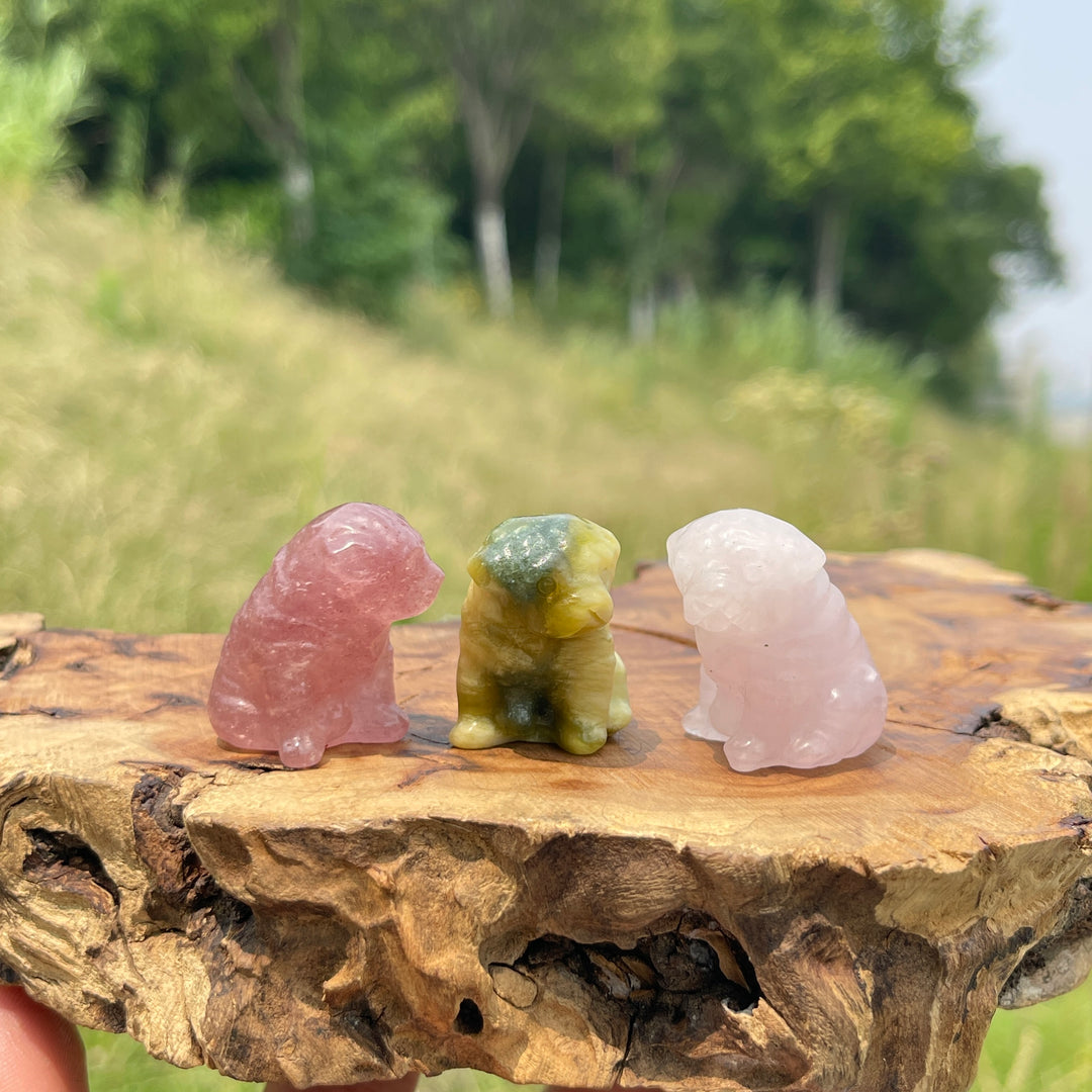 Natural Crystal Cute Mini Dog Carving
