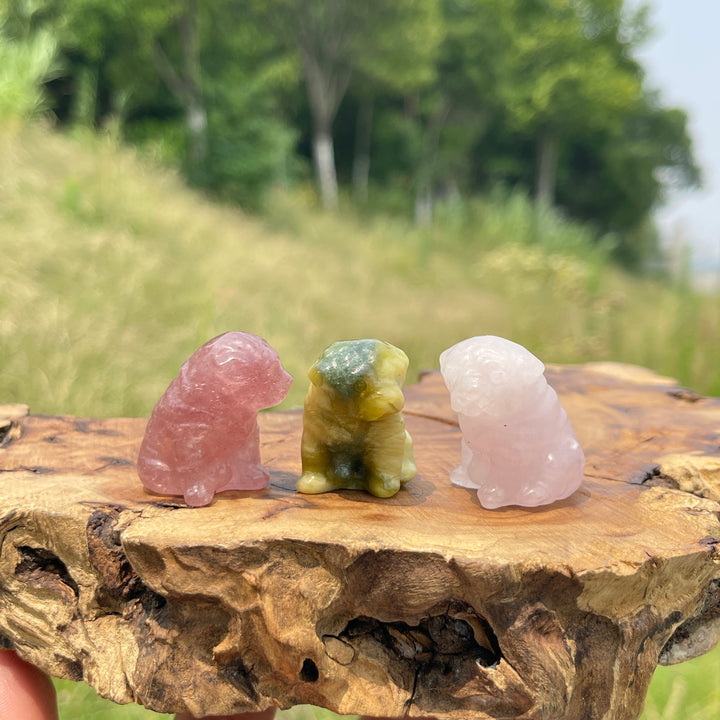 Natural Crystal Cute Mini Dog Carving