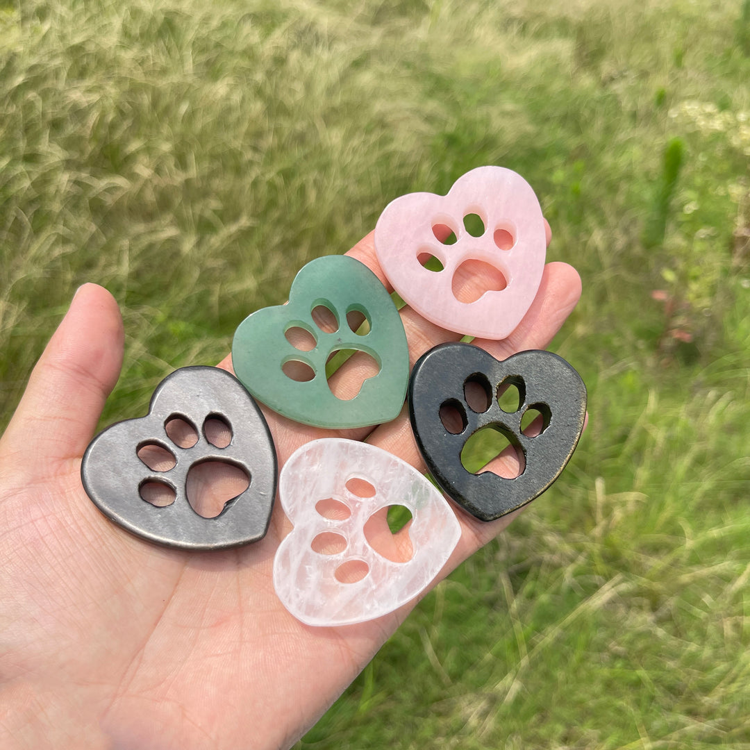 Natural Crystal Heart Cat Paw Carving