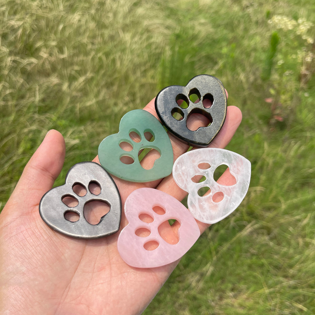 Natural Crystal Heart Cat Paw Carving