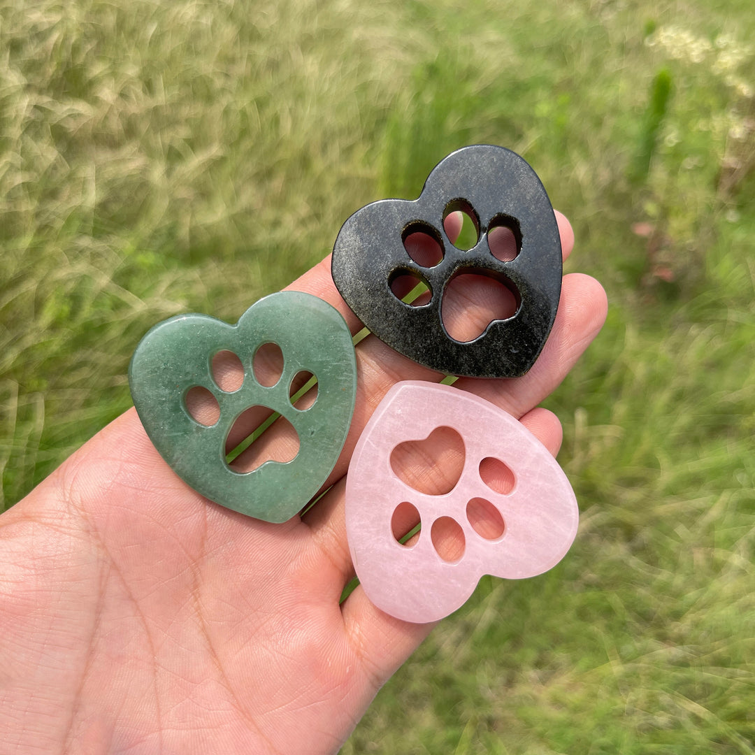Natural Crystal Heart Cat Paw Carving