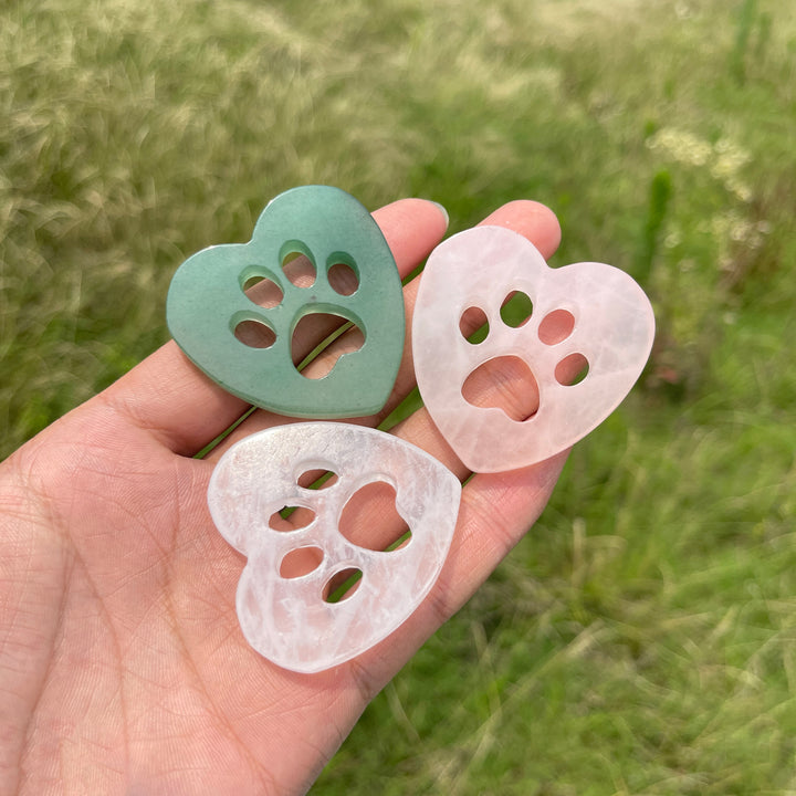 Natural Crystal Heart Cat Paw Carving