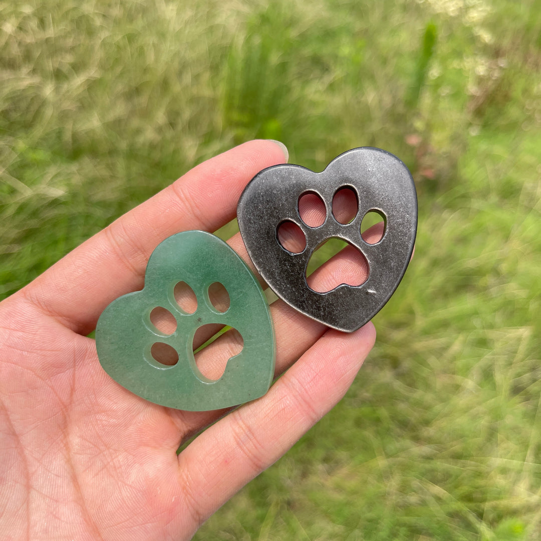 Natural Crystal Heart Cat Paw Carving