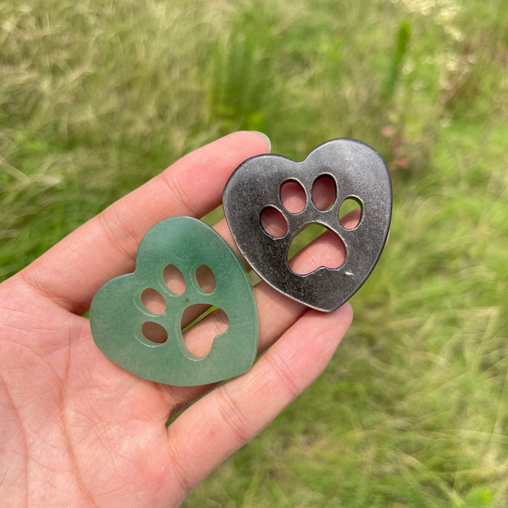 Natural Crystal Heart Cat Paw Carving
