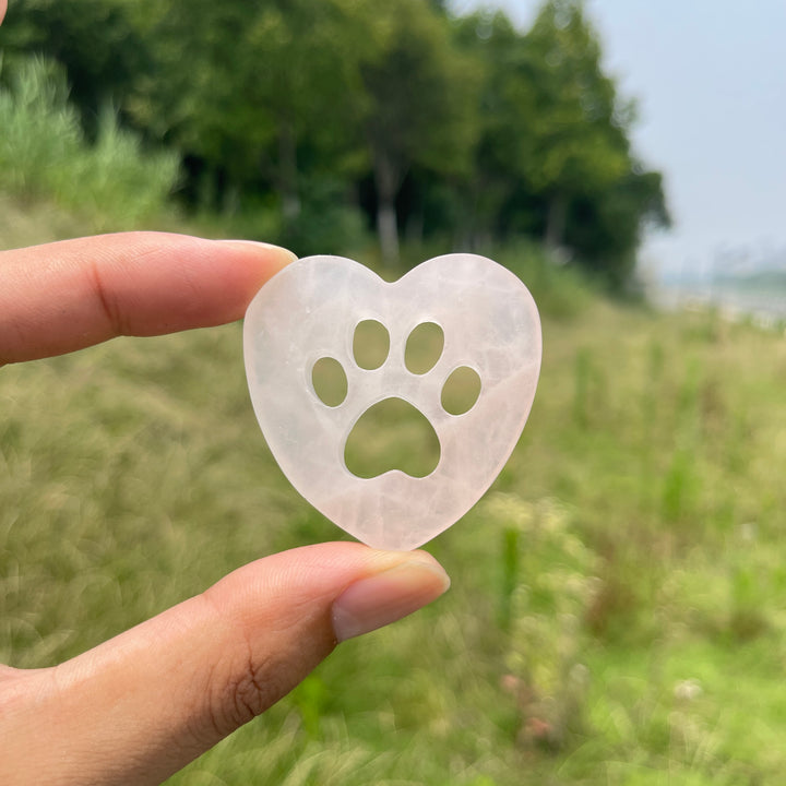 Natural Crystal Heart Cat Paw Carving