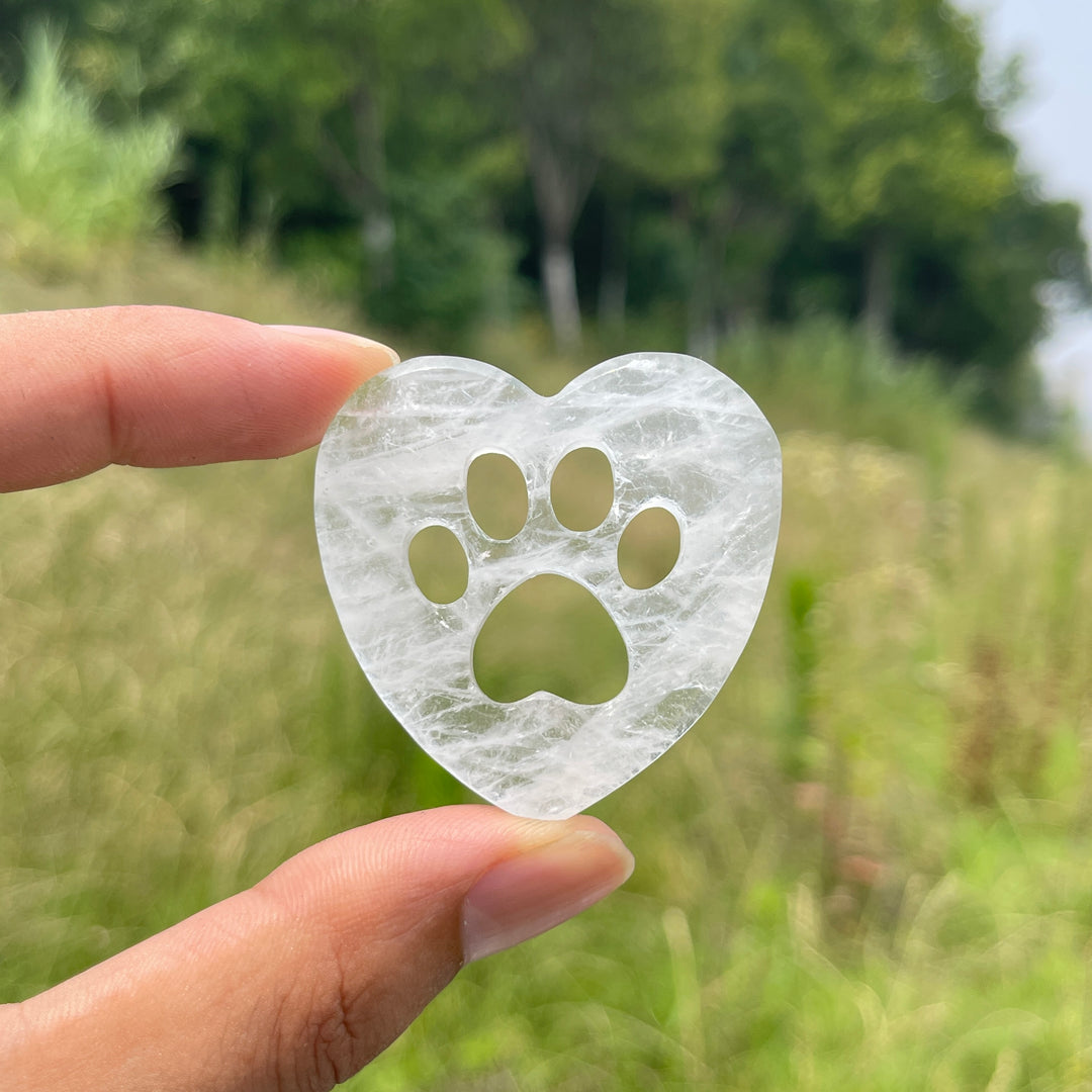 Natural Crystal Heart Cat Paw Carving