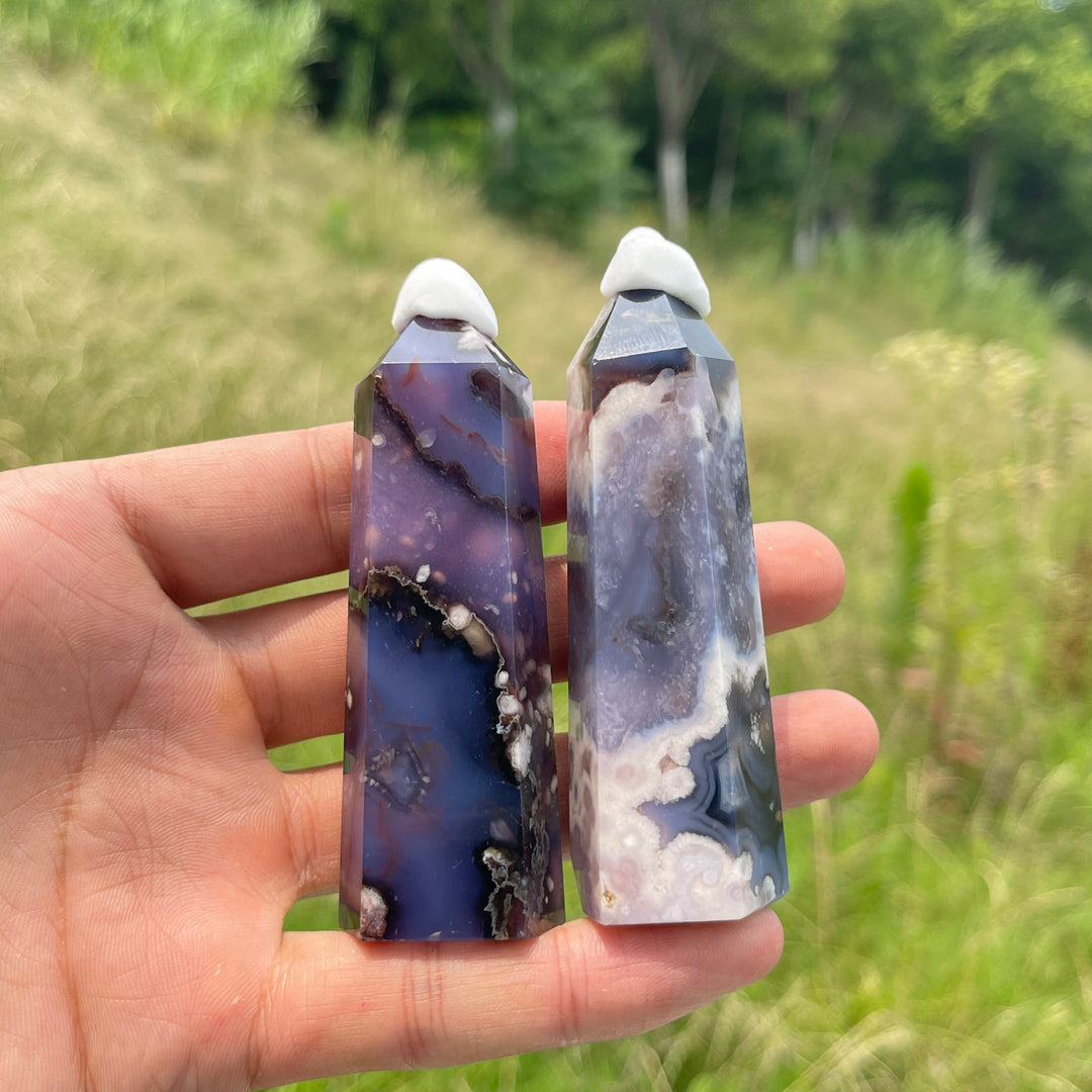 Natural Crystal Exquisite Blue Flower Agate Point