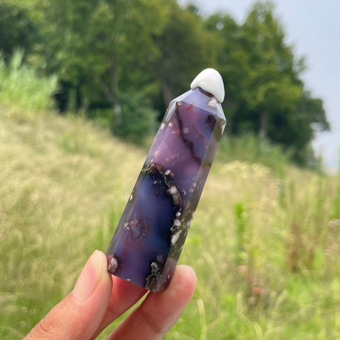 Natural Crystal Exquisite Blue Flower Agate Point