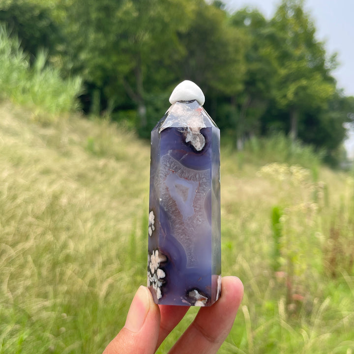 Natural Crystal Exquisite Blue Flower Agate Point