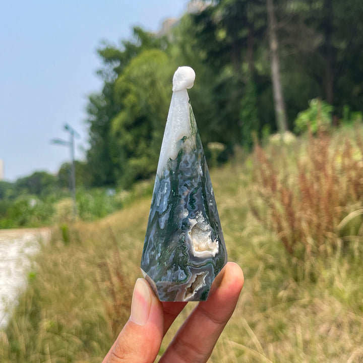 Unique,Natural Moss Agate Diamond Tower Crystal