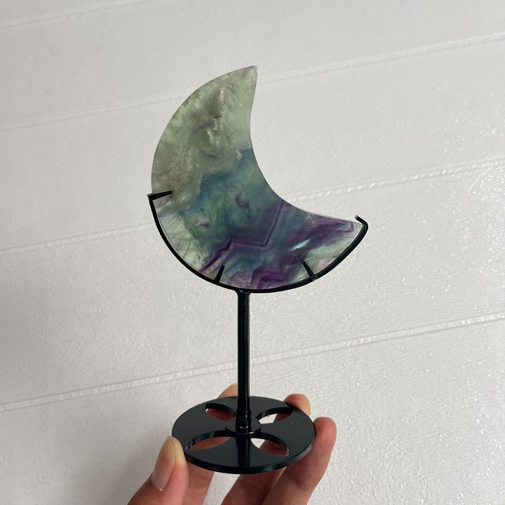 Unique,Natural Crystal Fluorite Moon With Stand