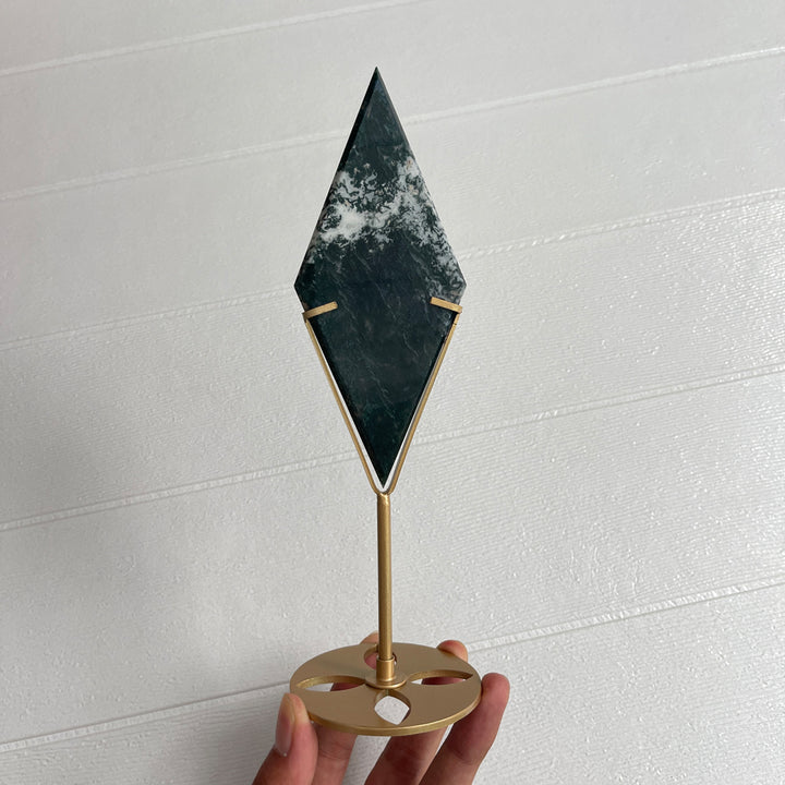 Unique,Natural Moss Agate Diamond Slice With Stand