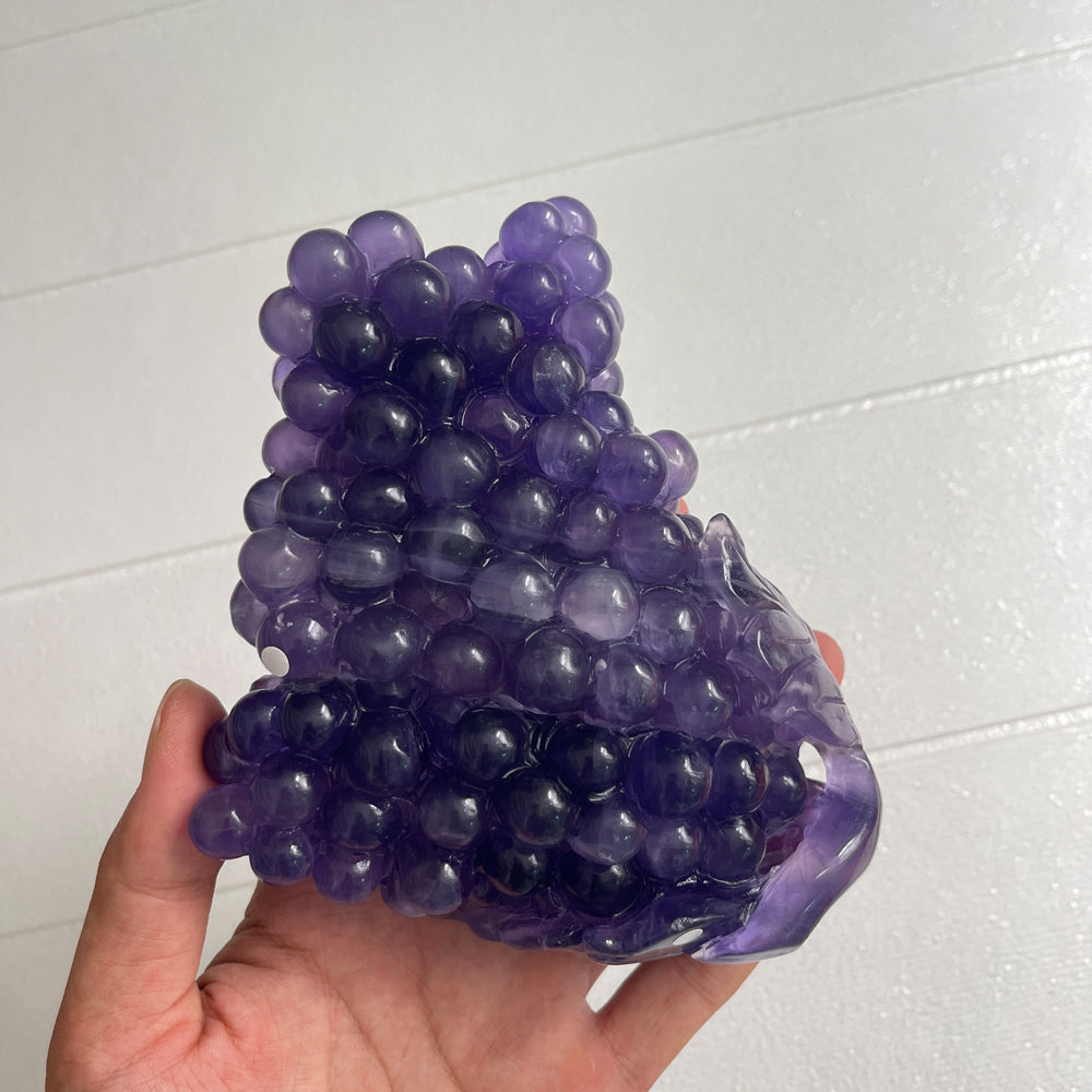 Unique,A Slightly Imperfect Purple Fluorite Grape Carving