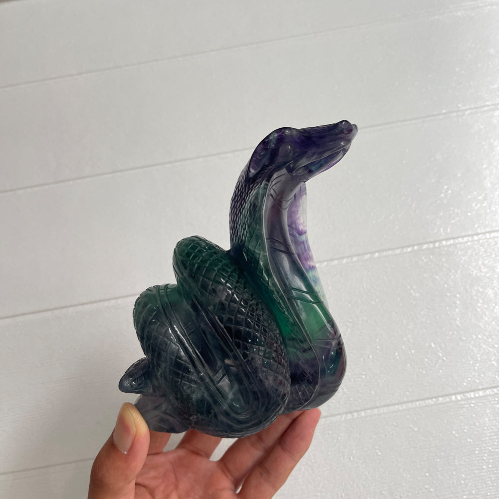 Unique,Natural Crystal Fluorite Cobra Carving