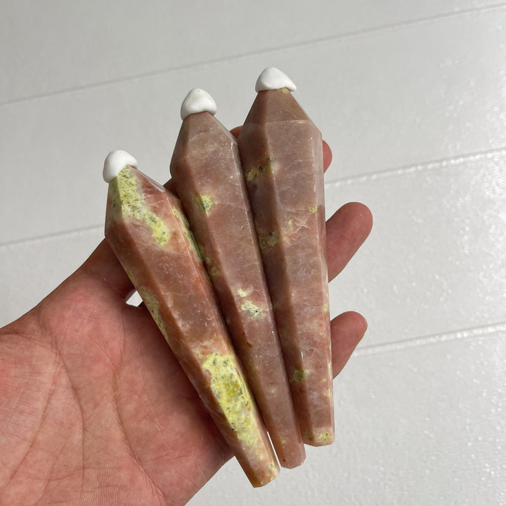 Natural Crystal Red Calcite With Serpentine Wand