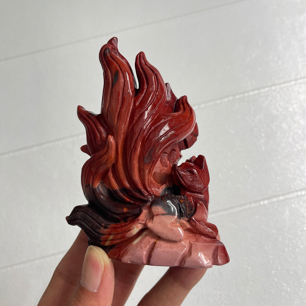Unique,A Slightly Imperfect Natural Crystal Mookaite Nine-Tailed Fox Carving
