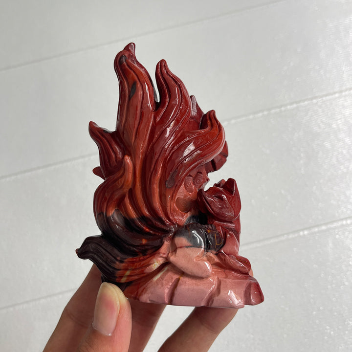 Unique,A Slightly Imperfect Natural Crystal Mookaite Nine-Tailed Fox Carving